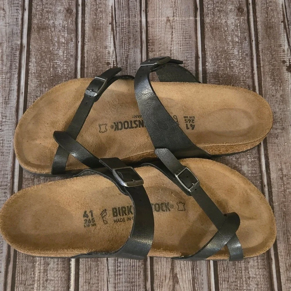 Sz 41 R/ 10 Womens Birkenstock Mayari Black Birko-Flor Toe Loop Sandals VGUC!